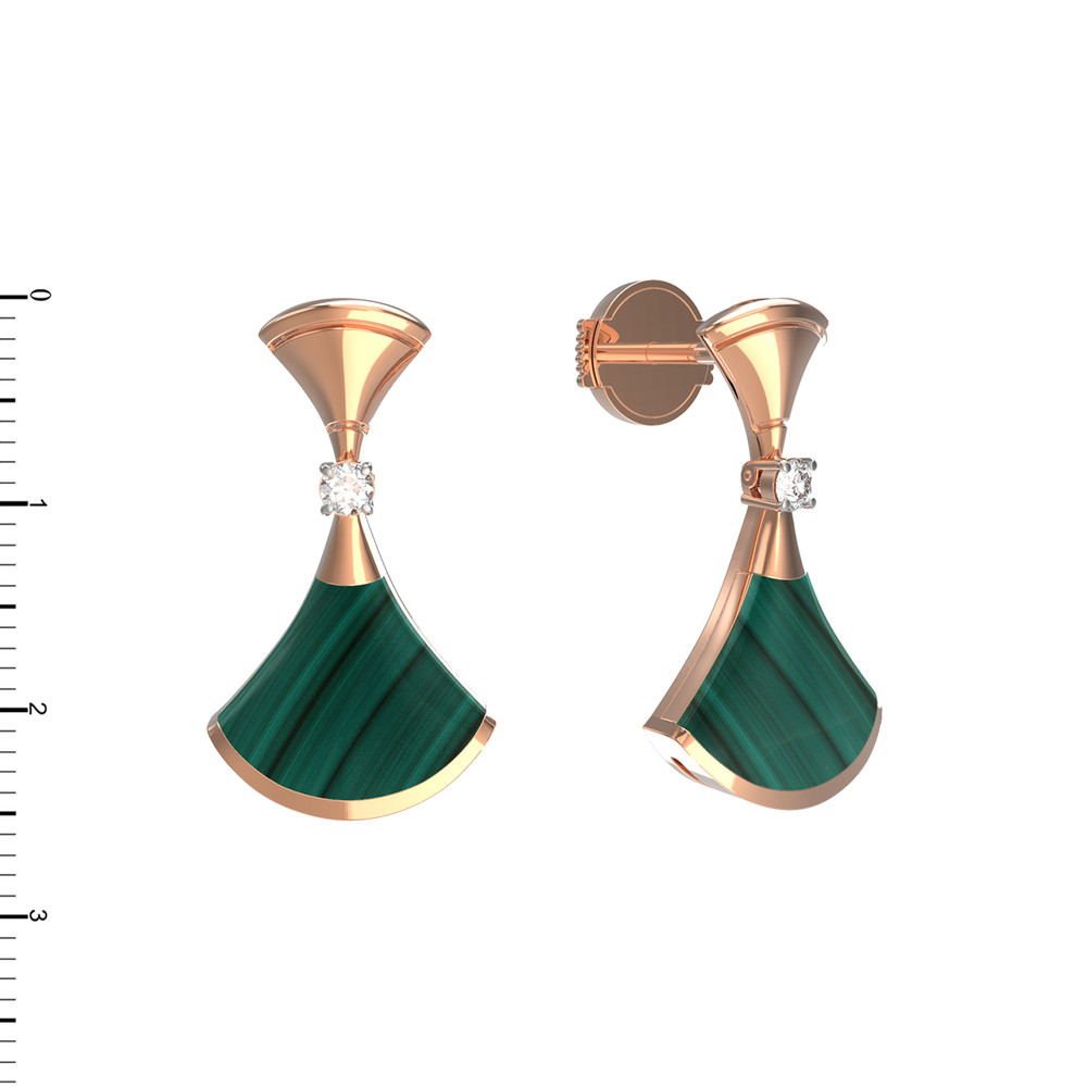 Серьги из золота c бриллиантами и малахитом