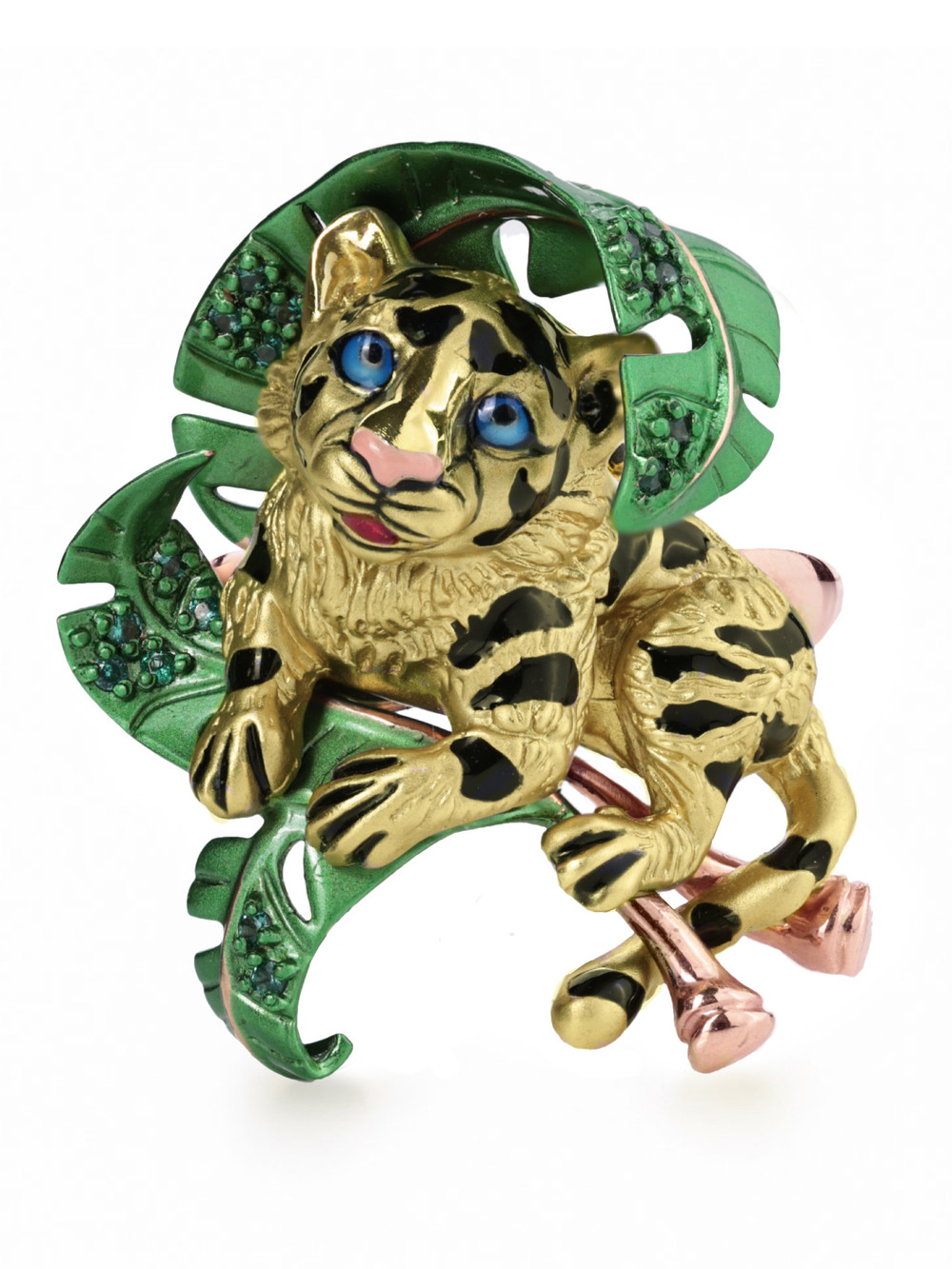 Кольцо из золота c эмалью и изумрудом