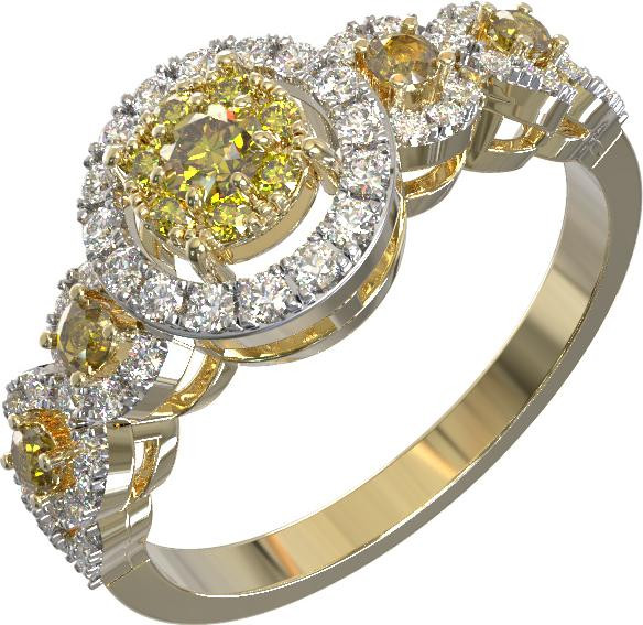 Кольцо из лимонного золота c бриллиантами и сапфиром