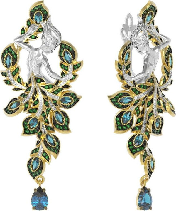 Серьги из лимонного золота c фианитом и топазом London Blue