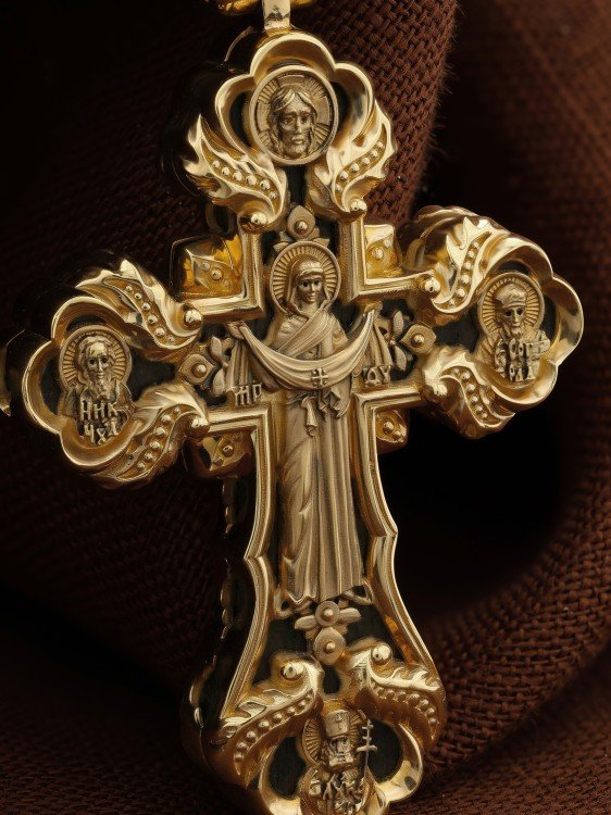 Крест из лимонного золота c эбеновым деревом