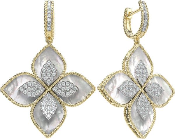 Серьги из лимонного золота c бриллиантами и перламутром