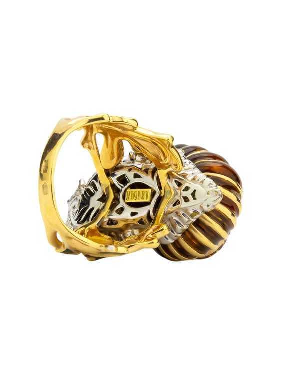 Кольцо из лимонного золота c эмаль