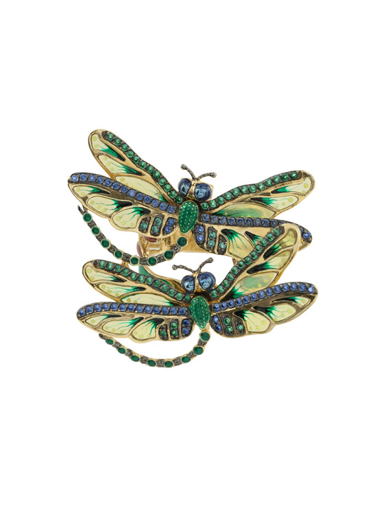 Кольцо из лимонного золота c сапфиром, изумрудом и эмалью