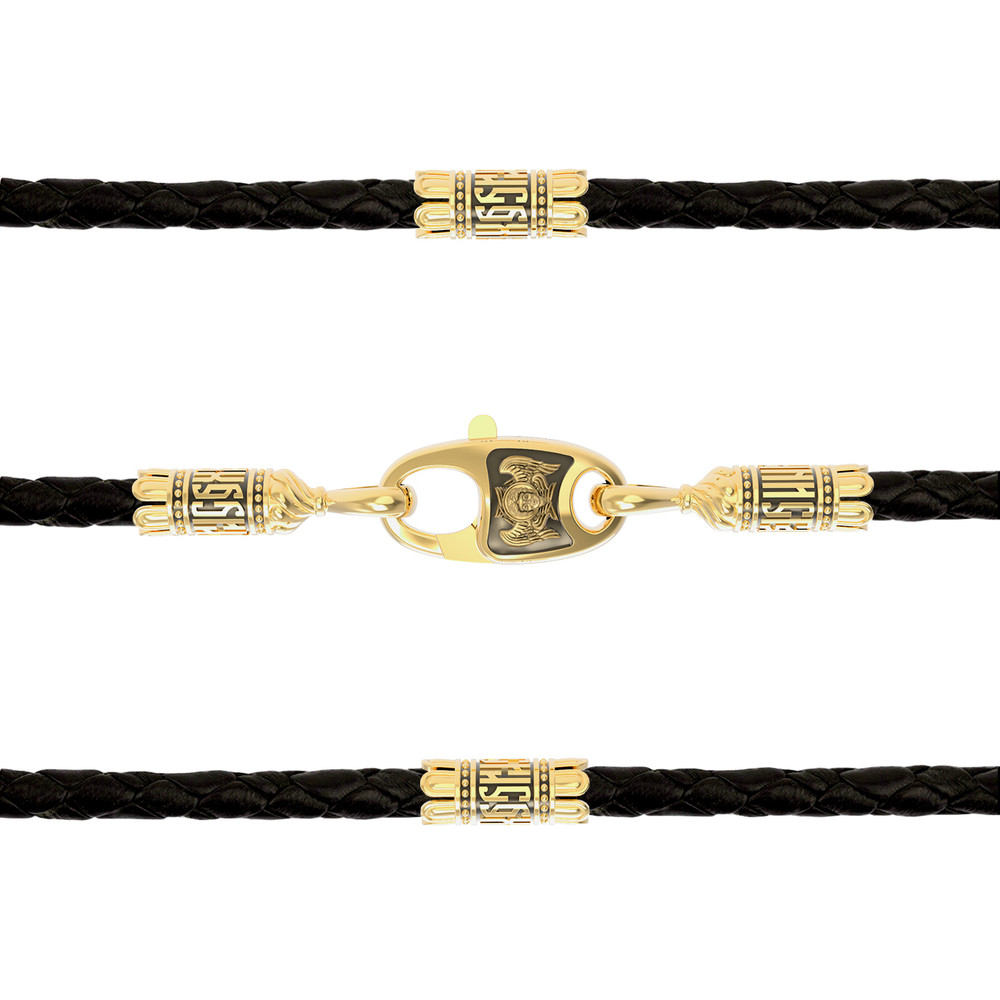 Гайтан из лимонного золота c кожаным шнурком