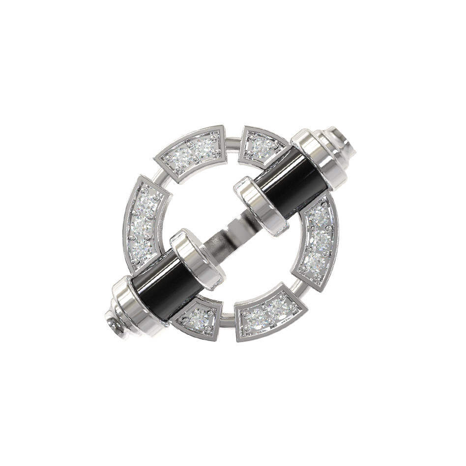 Кольцо из белого золота c бриллиантами и ониксом