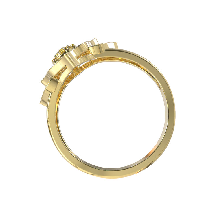 Кольцо из лимонного золота c бриллиантами и сапфиром