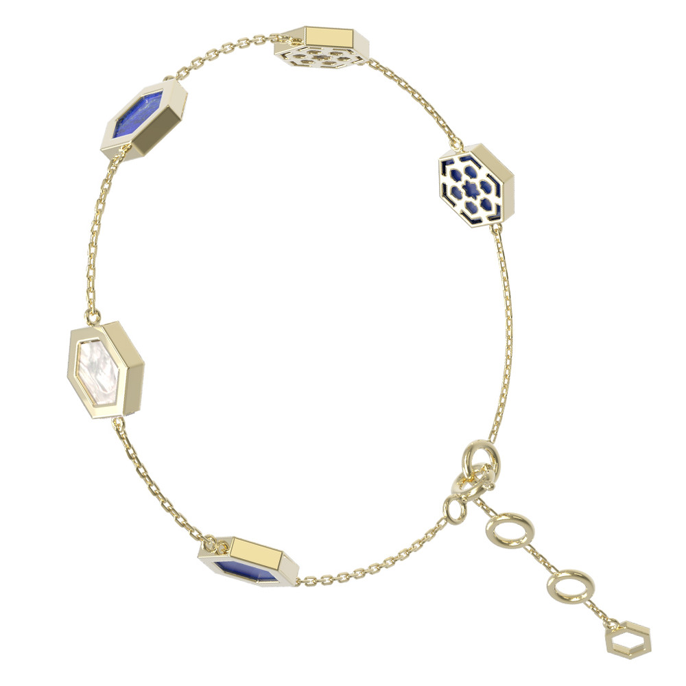 Браслет из лимонного золота c лазуритом и перламутром