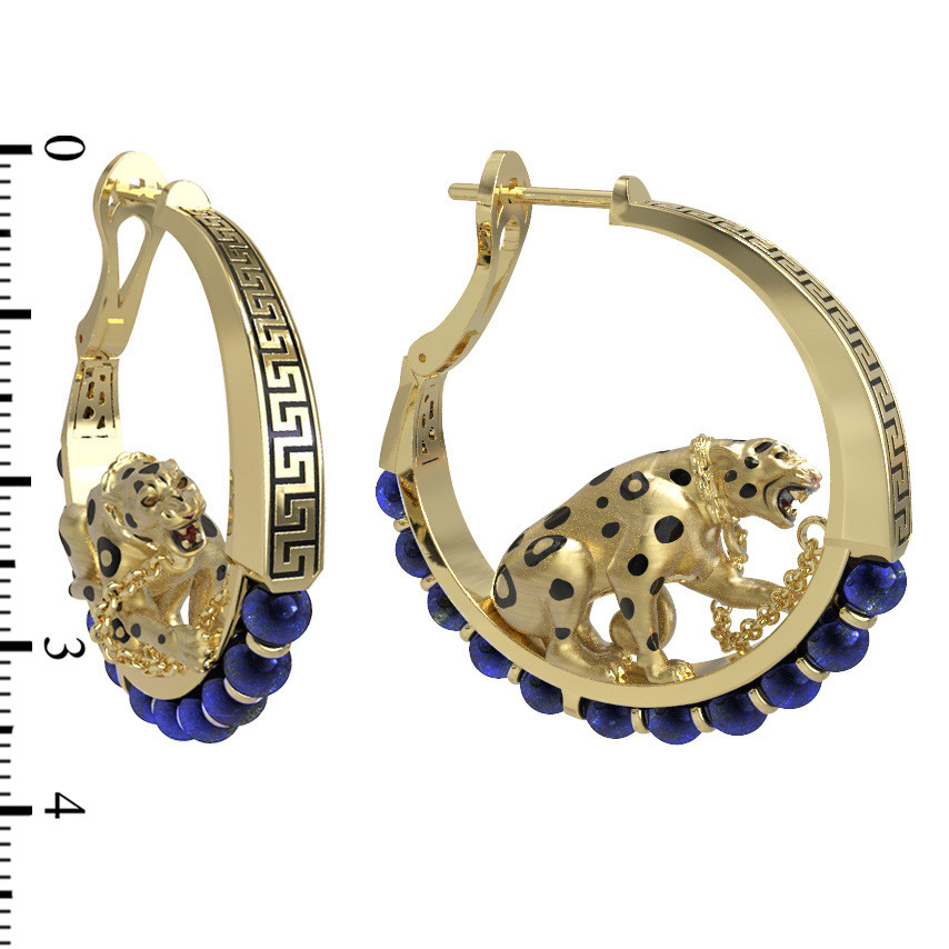 Серьги из лимонного золота c эмаль и лазуритом