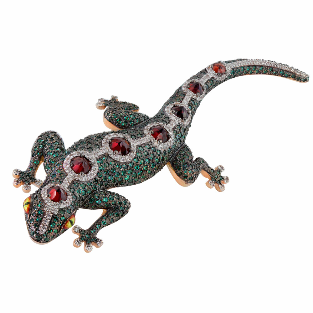 Брошь из золота c эмаль , фианитом и гранатом