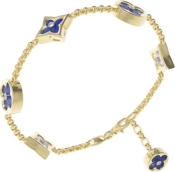 Браслет из лимонного золота c бриллиантами, лазуритом и перламутром