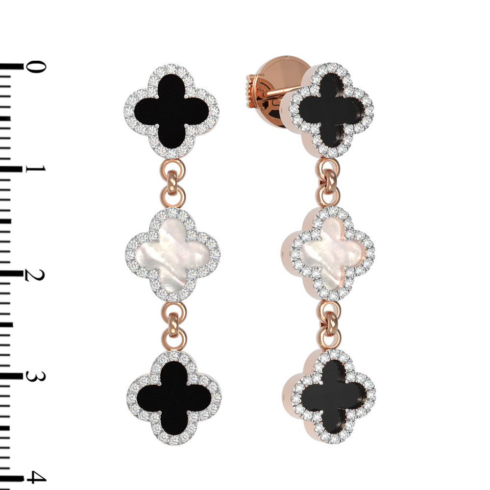 Серьги из золота c бриллиантами, ониксом и перламутром