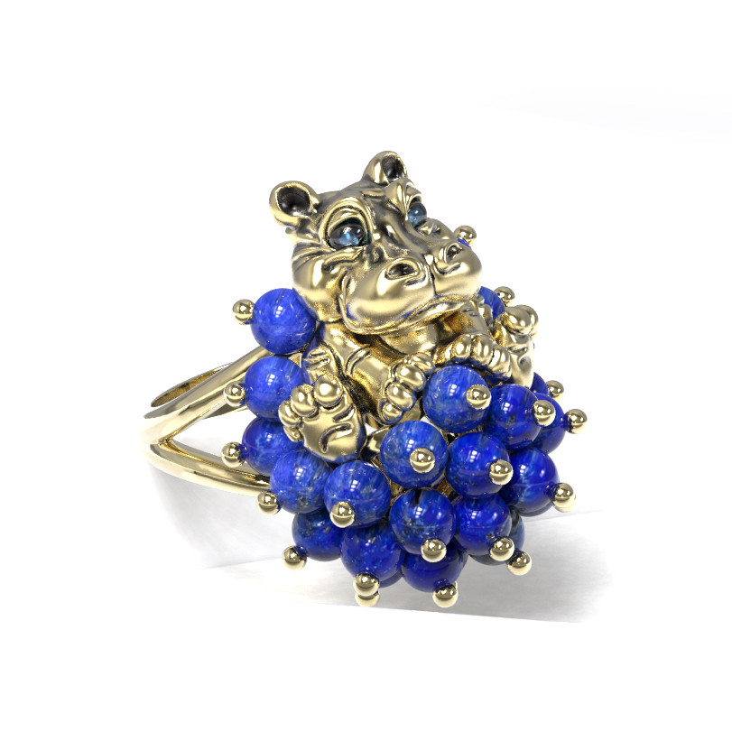 Кольцо из лимонного золота c эмаль и лазуритом