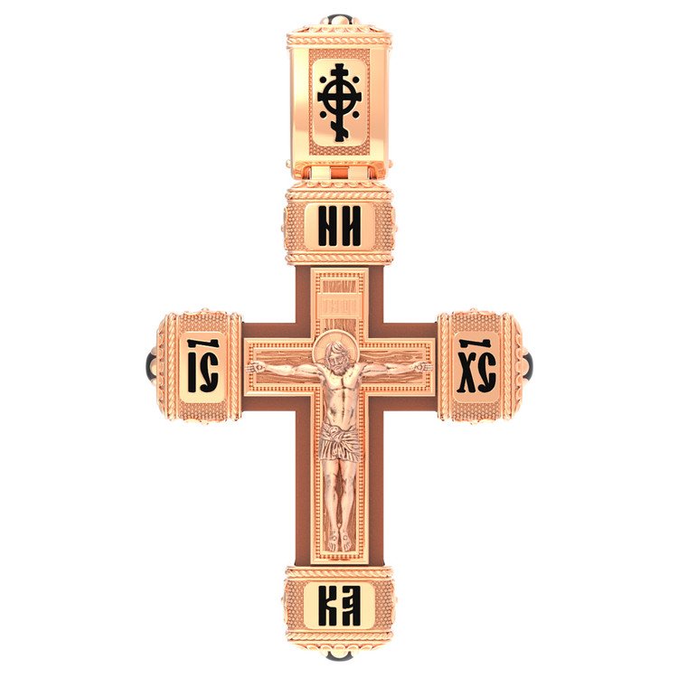 Крест из золота c эмалью, ониксом и деревом груши