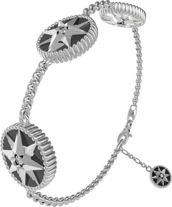 Браслет из белого золота c фианитом, ониксом и перламутром