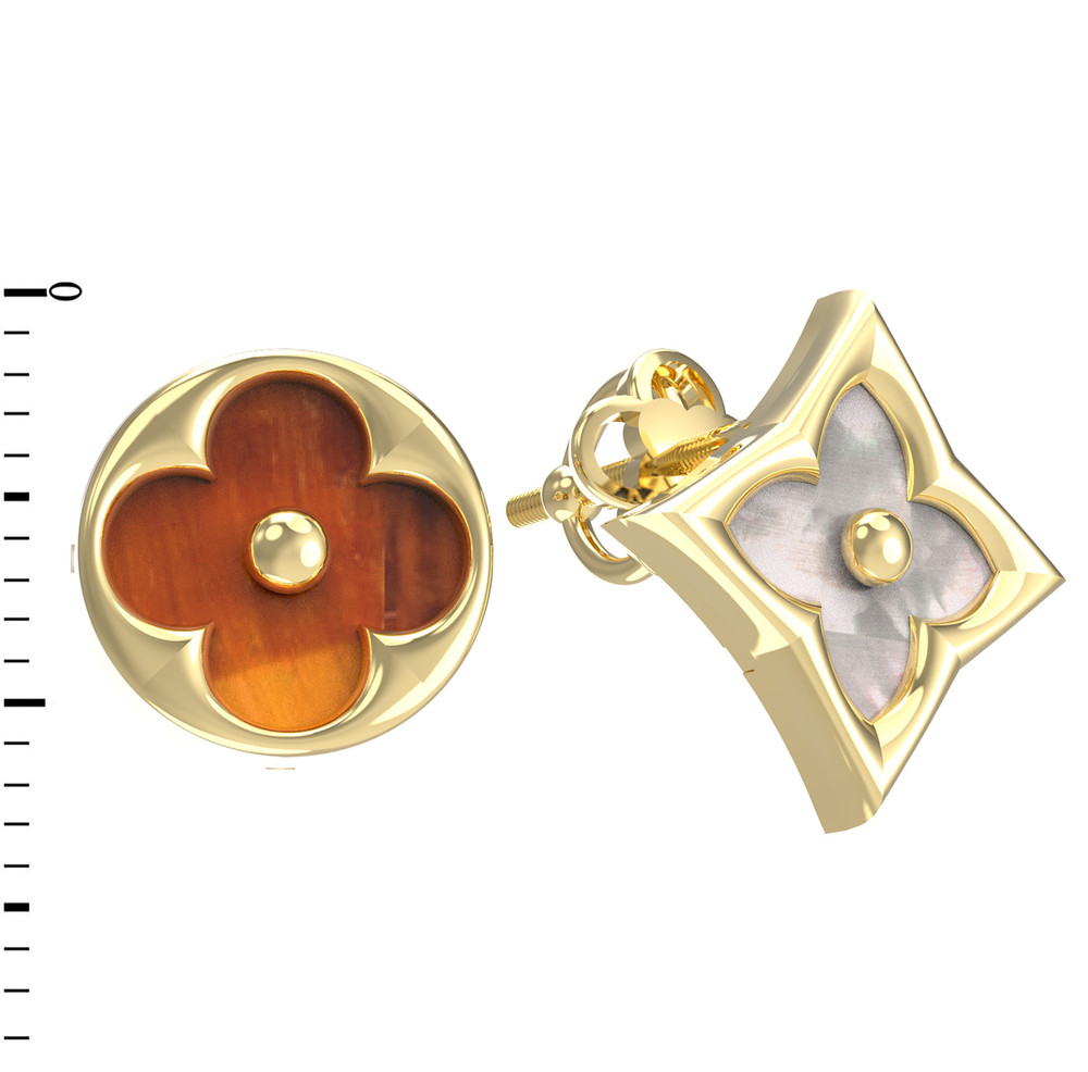Серьги из лимонного золота c тигровым глазом и перламутром