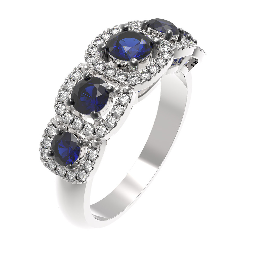 Кольцо из белого золота c бриллиантами и сапфиром