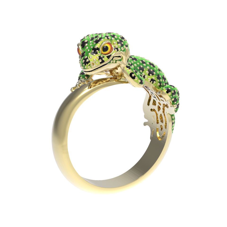 Кольцо из лимонного золота c эмалью и рубином