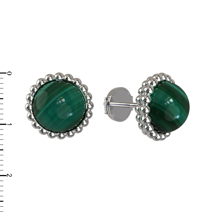 Серьги из белого золота c малахитом