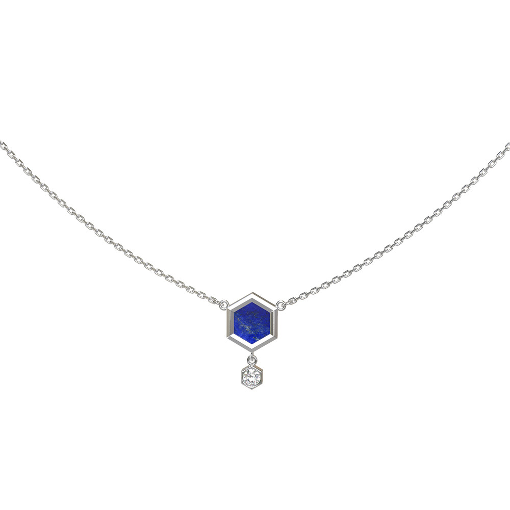 Колье из белого золота c бриллиантами и лазуритом