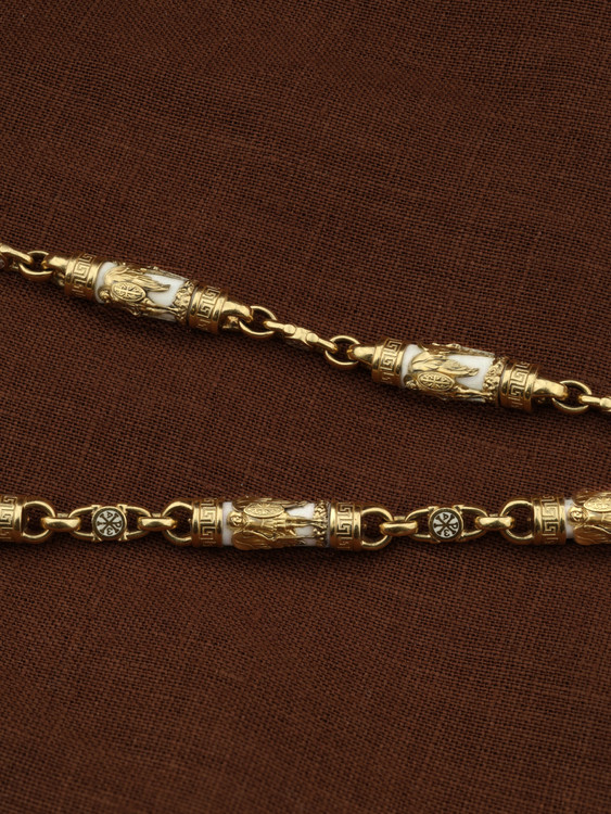 Цепь из лимонного золота c эмаль и бивнем мамонта