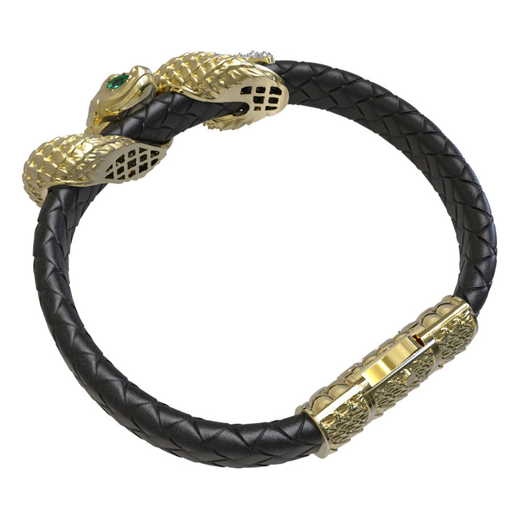 Браслет из лимонного золота c бриллиантами, изумрудом и шнурком