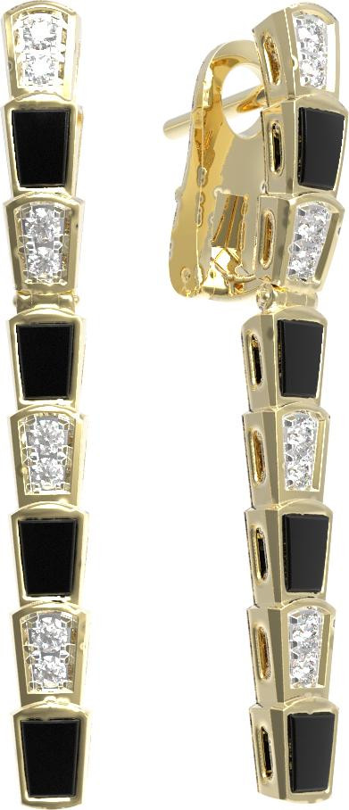 Серьги из лимонного золота c бриллиантами и ониксом