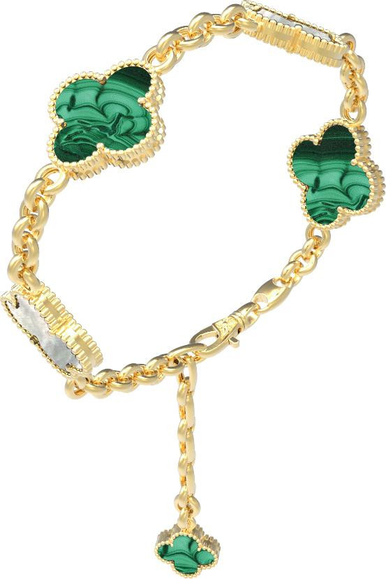 Браслет из лимонного золота c малахитом и перламутром