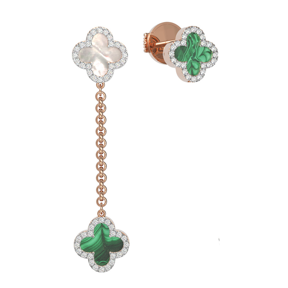 Серьги из золота c бриллиантами, малахитом и перламутром