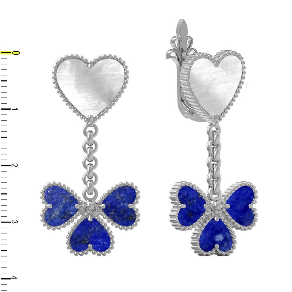 Серьги из белого золота c лазуритом и перламутром