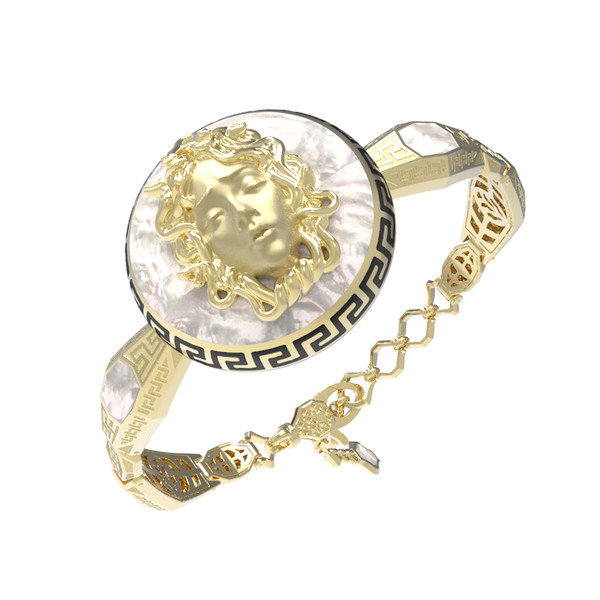 Браслет из лимонного золота c эмалью и перламутром