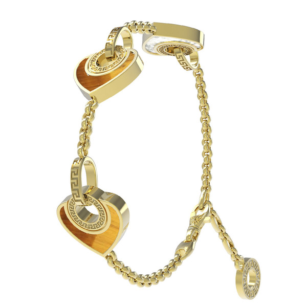 Браслет из лимонного золота c тигровым глазом и перламутром