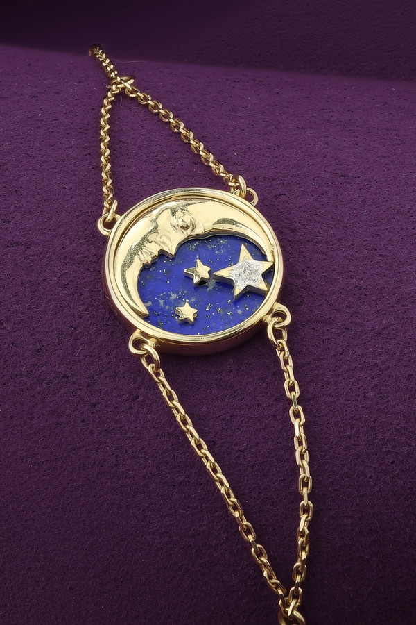 Браслет из лимонного золота c бриллиантами и лазуритом