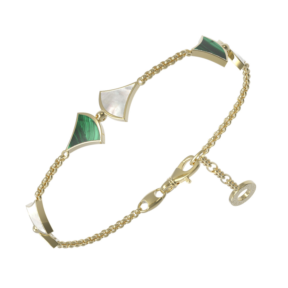 Браслет из лимонного золота c малахитом и перламутром