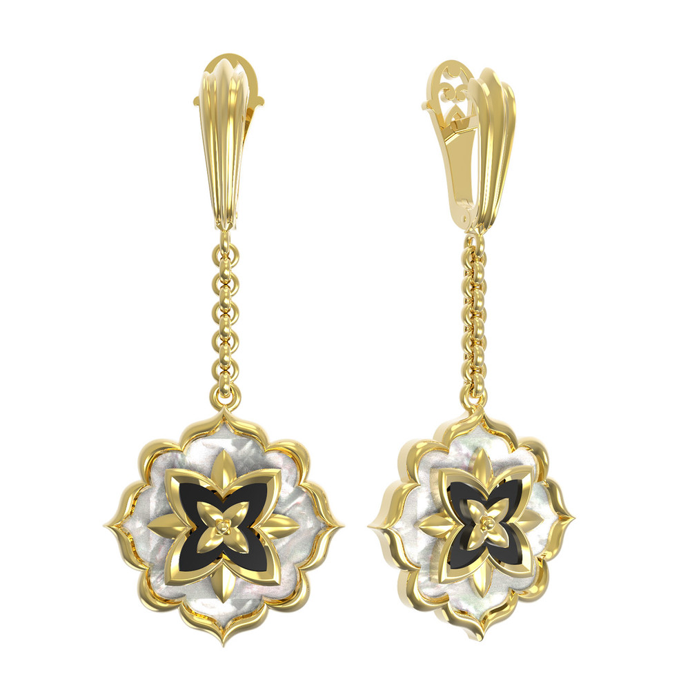 Серьги из лимонного золота c ониксом и перламутром