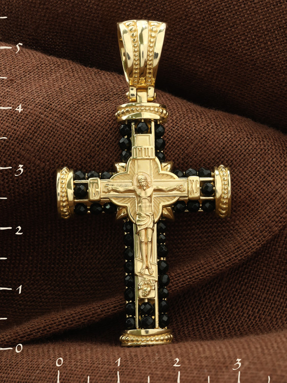Крест из лимонного золота c ониксом