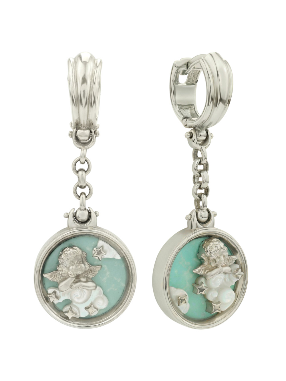 Серьги из белого золота c бирюзой и перламутром