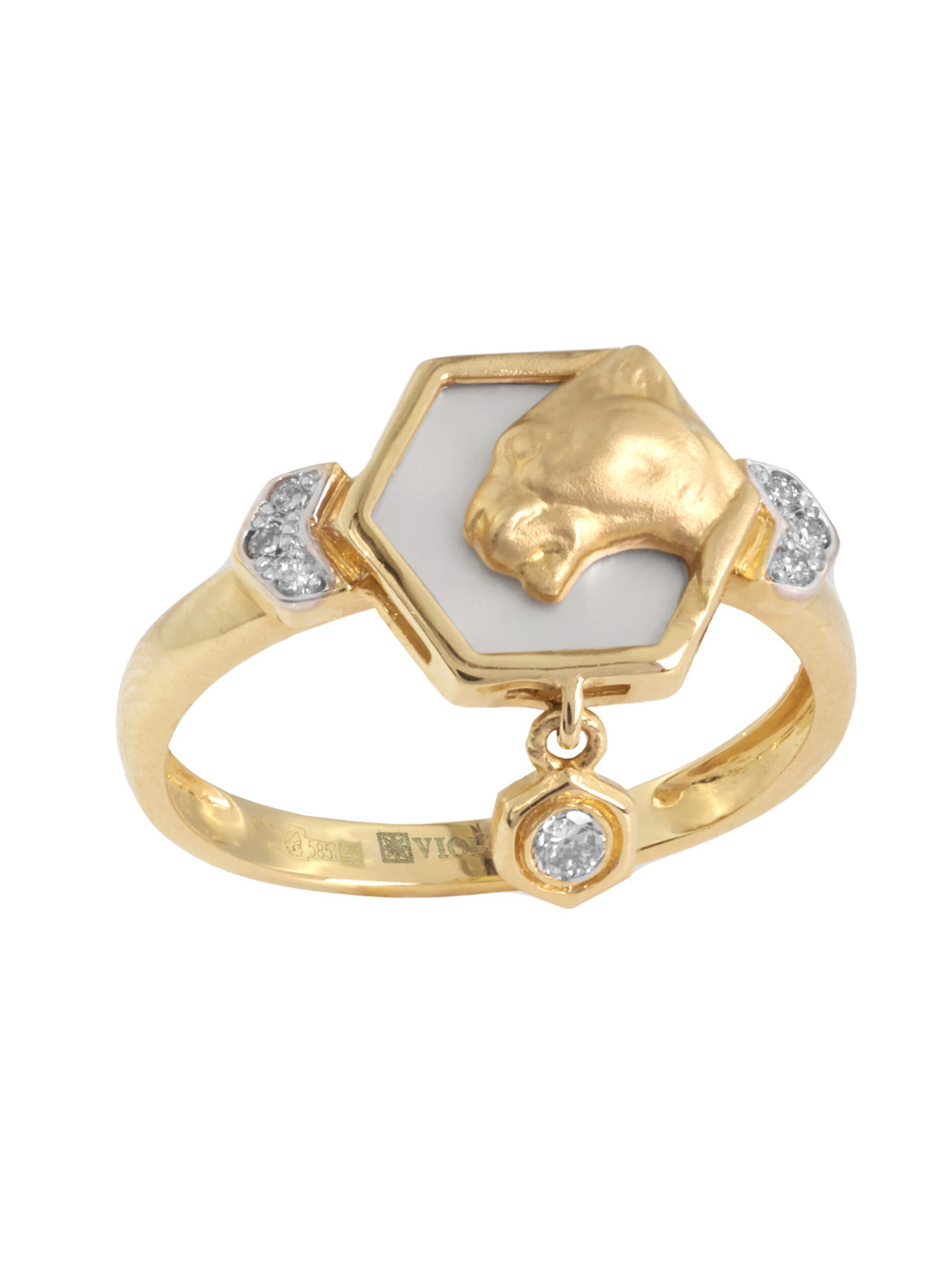 Кольцо из золота c бриллиантами и перламутром