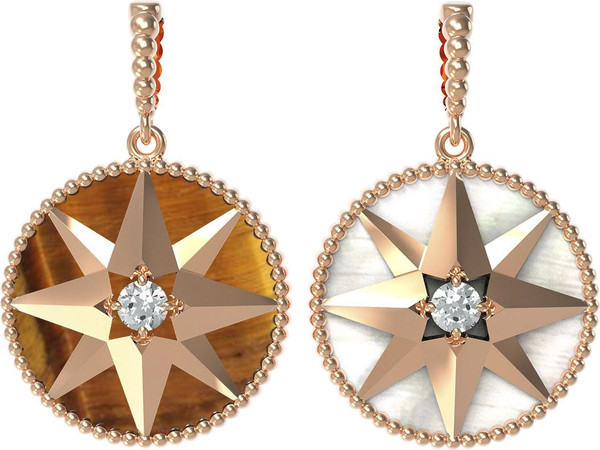 Подвеска из золота c фианитом, тигровым глазом и перламутром