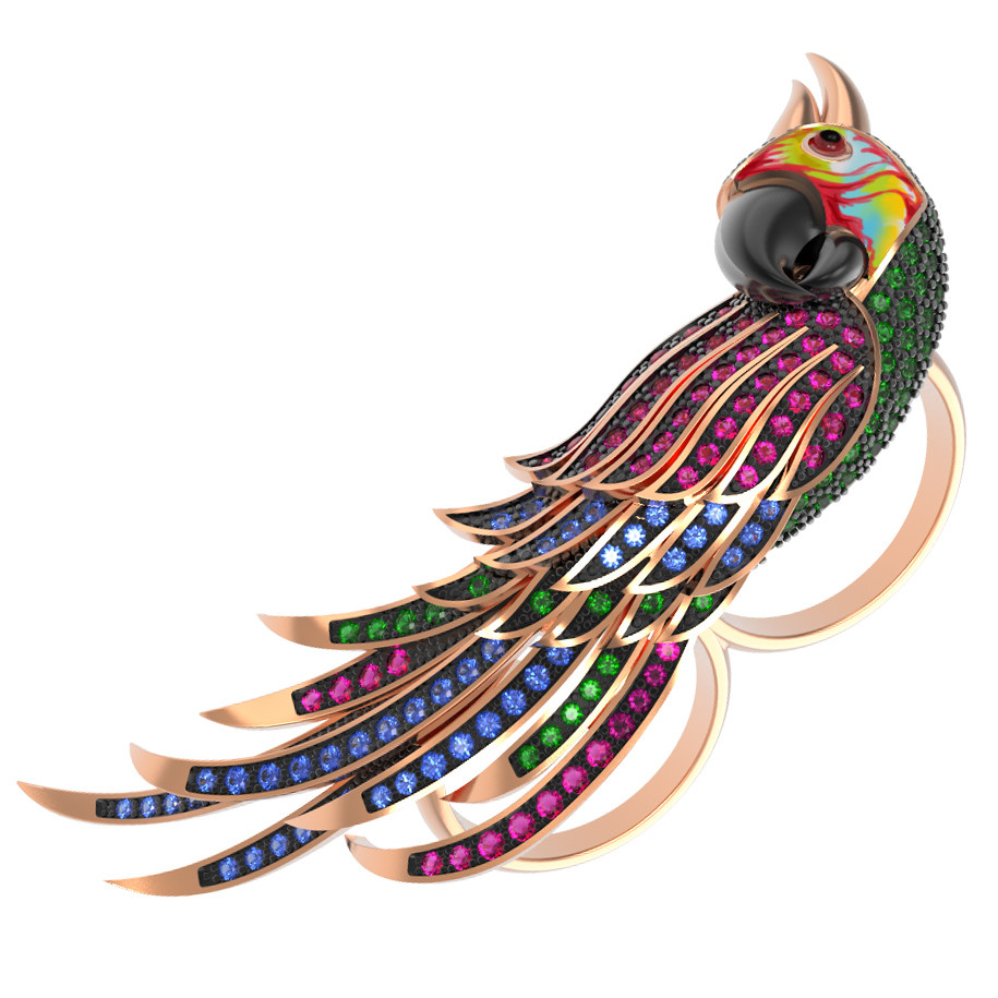 Кольцо из золота c эмалью и фианитом