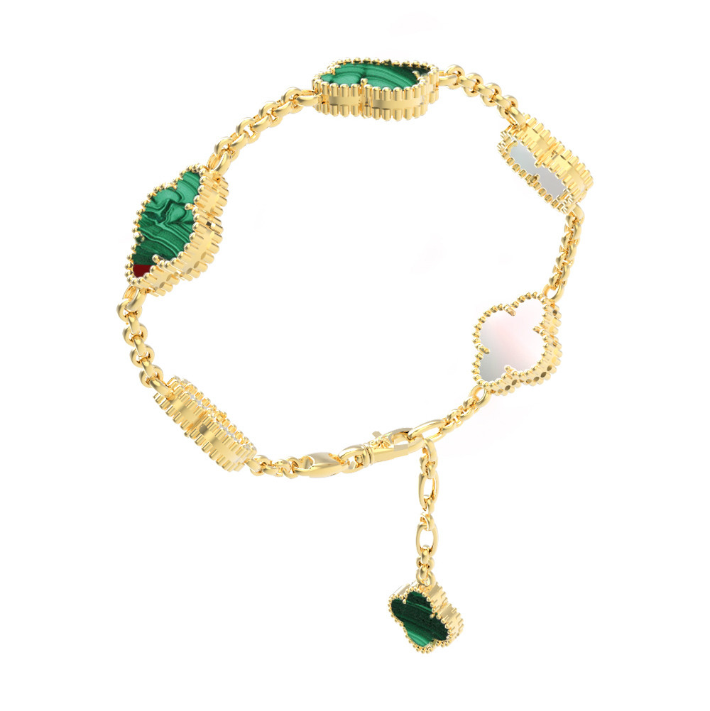 Браслет из лимонного золота c малахитом и перламутром