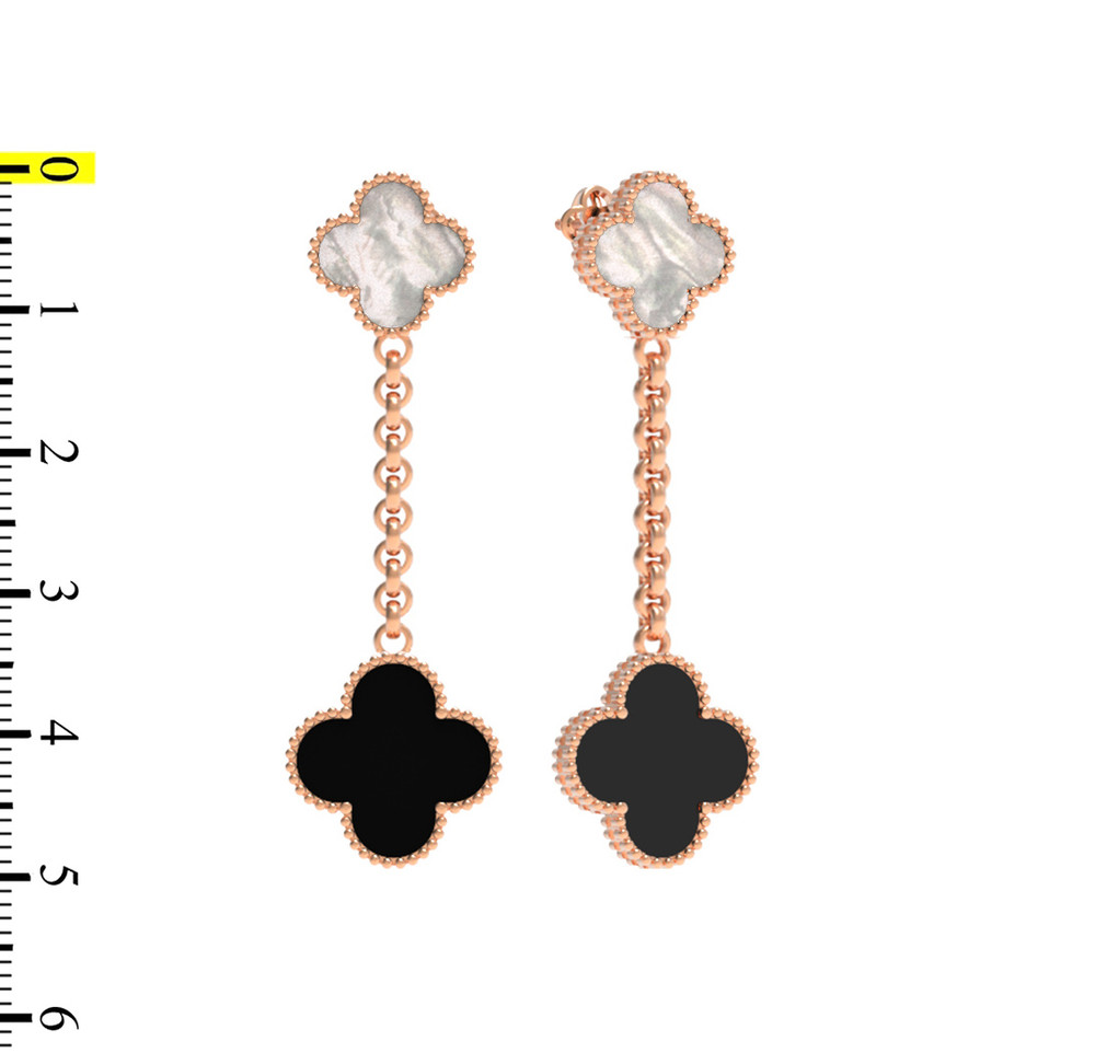 Серьги из золота c ониксом и перламутром