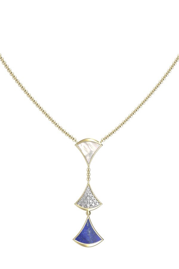 Колье из лимонного золота c бриллиантами, лазуритом и перламутром