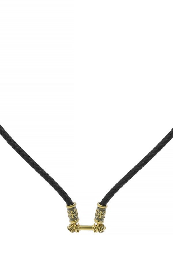 Шнурок кожаный из лимонного золота c кожаным шнурком