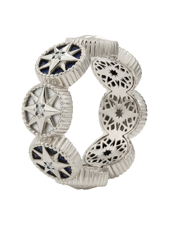 Кольцо из белого золота c бриллиантами, лазуритом и перламутром