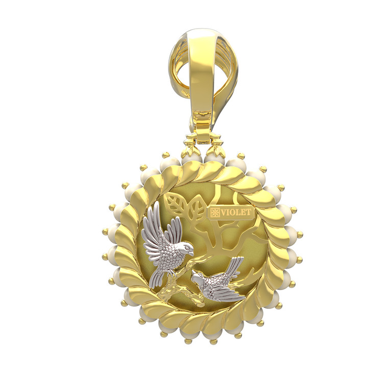 Подвеска из лимонного золота c эмаль и жемчугом