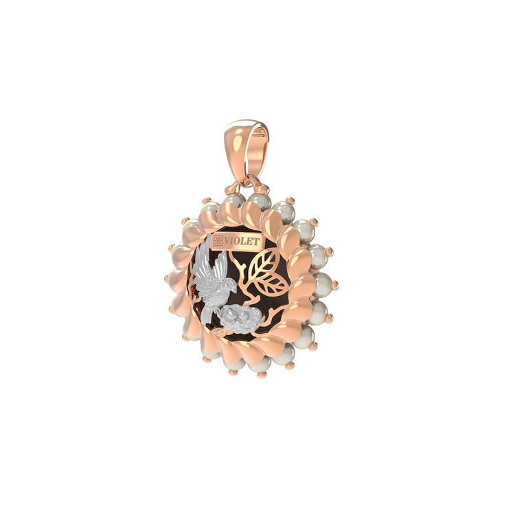 Подвеска из золота c эмаль и жемчугом