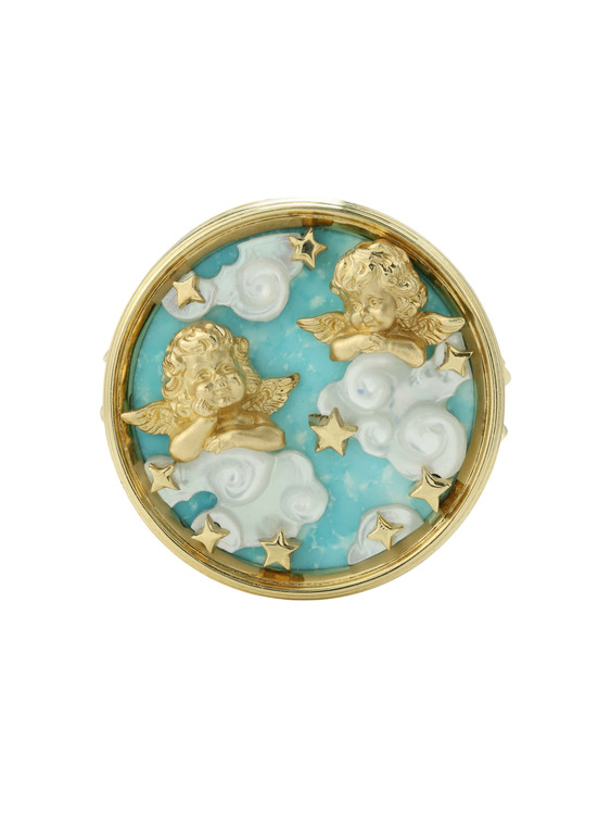 Кольцо из лимонного золота c бирюзой и перламутром