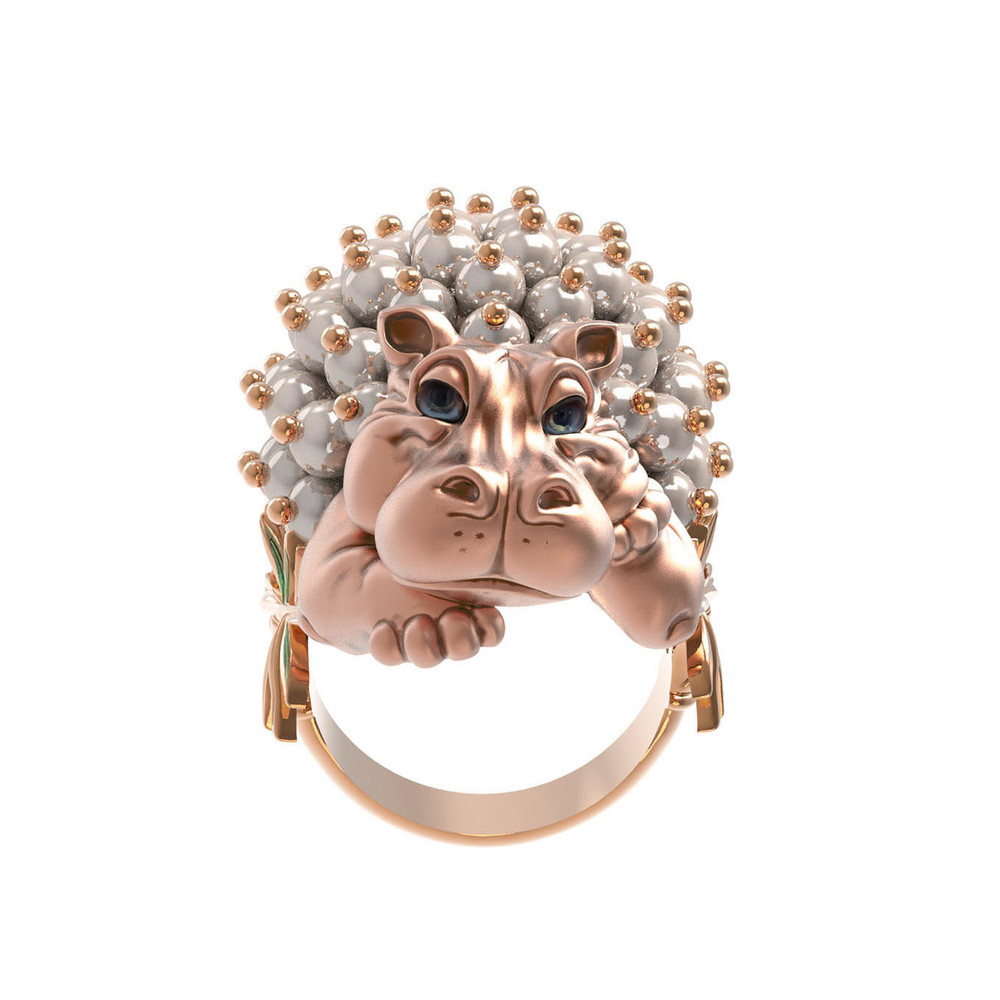 Кольцо из золота c эмаль и жемчугом