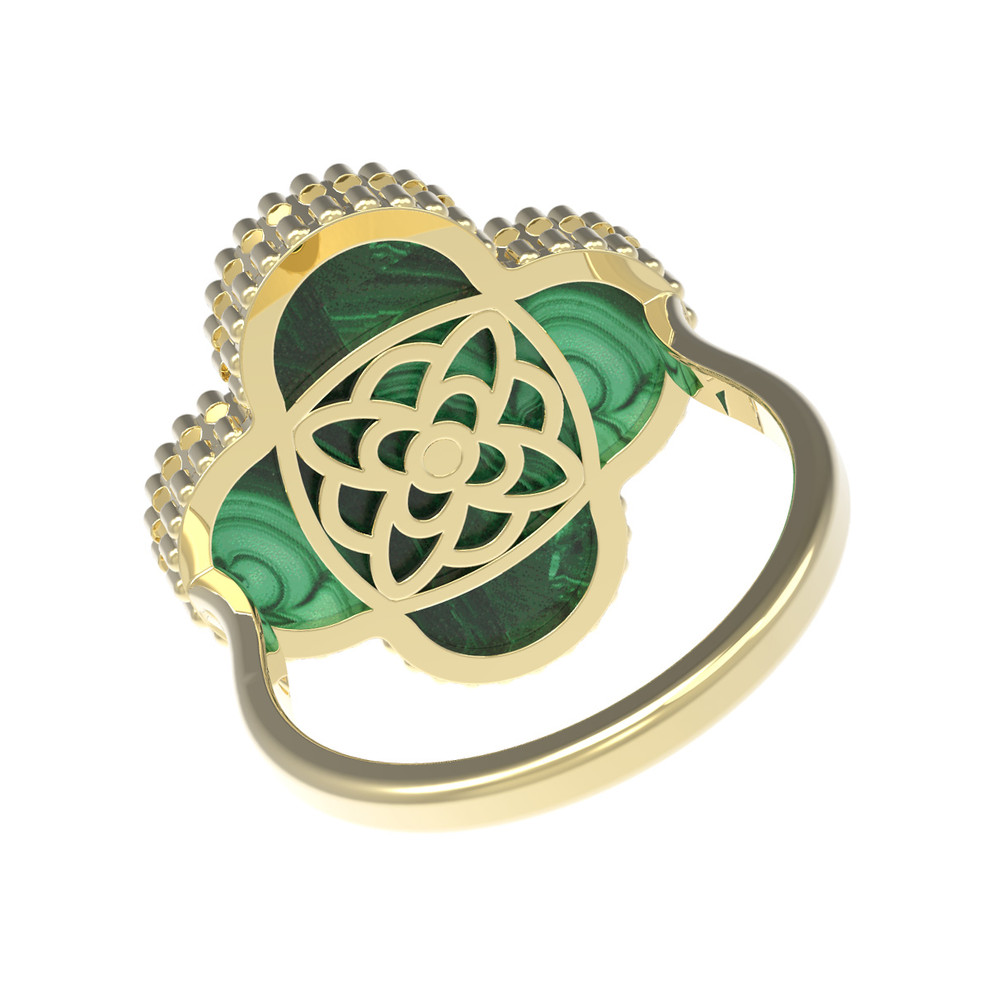 Кольцо из лимонного золота c бриллиантами и малахитом